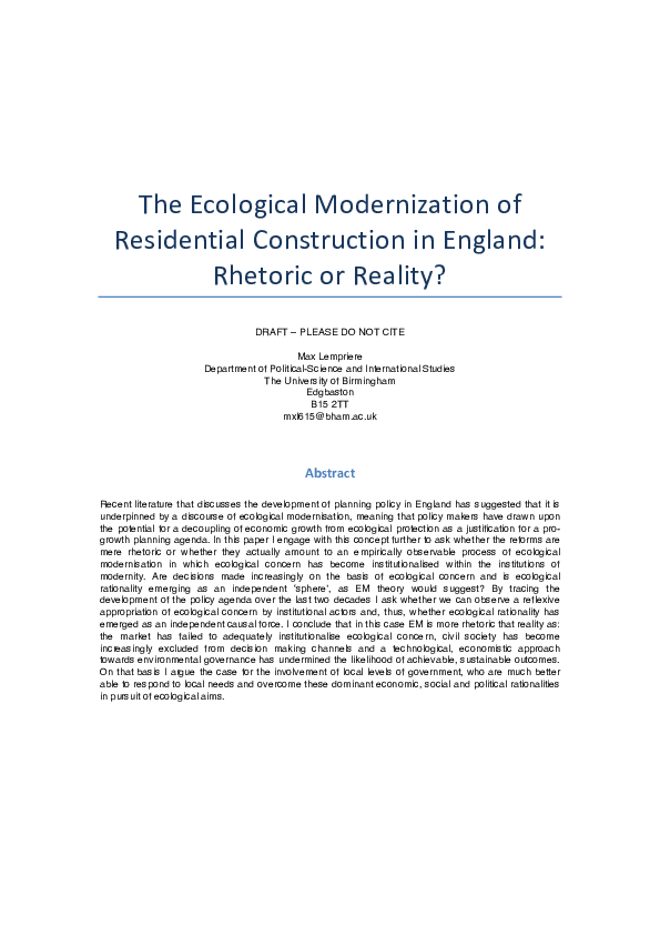 (PDF) The Ecological Modernization of Sustainable Construction ...