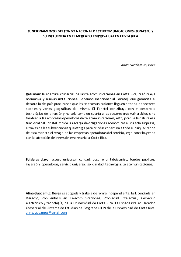 (PDF) Funcionamiento del Fondo Nacional de Telecomunicaciones (FONATEL ...