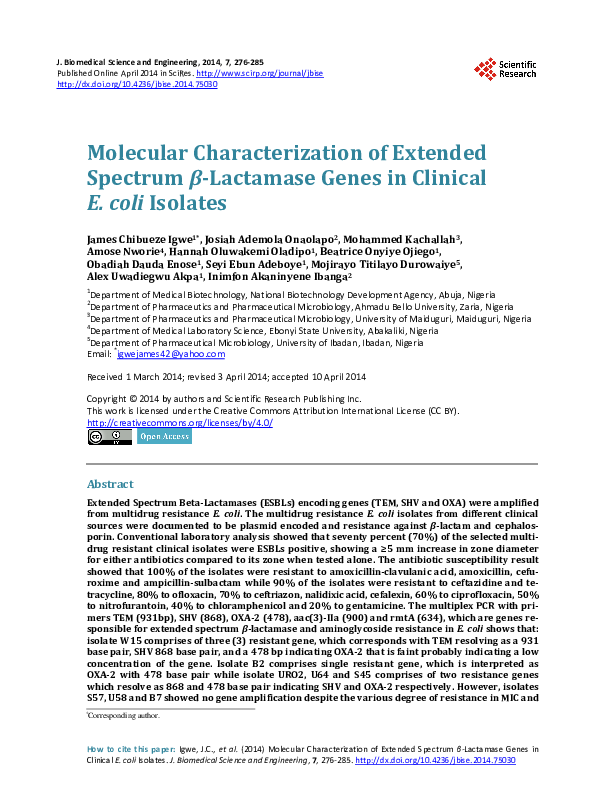 (PDF) Molecular Characterization of Extended Spectrum β-Lactamase Genes ...