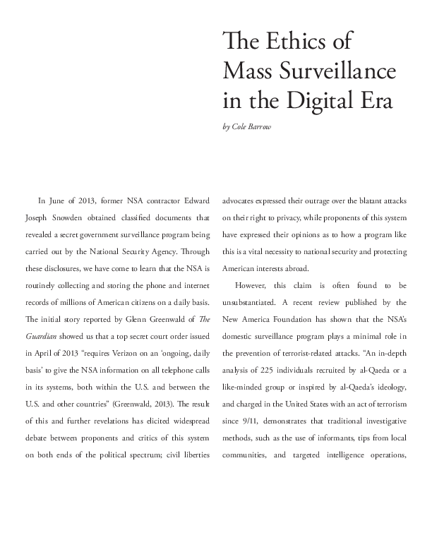 (PDF) The Ethics of Mass Surveillance in the Digital Era