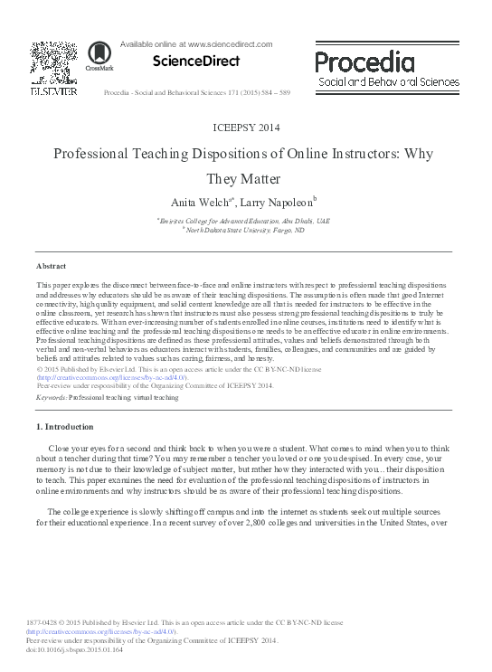 (PDF) Professional Teaching Dispositions of Online Instructors: Why ...