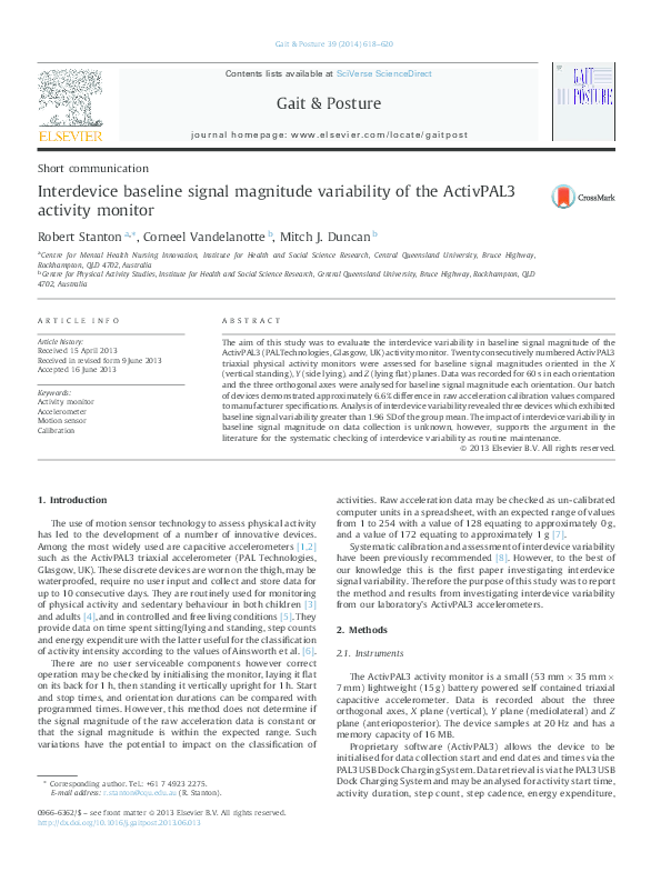 (PDF) Interdevice baseline signal magnitude variability of the ...