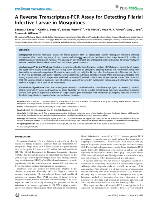 (PDF) A reverse transcriptase-PCR assay for detecting filarial ...