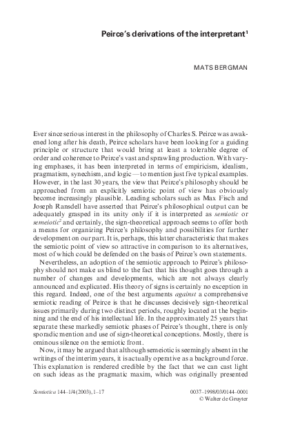 (PDF) Peirce's Derivations of the Interpretant