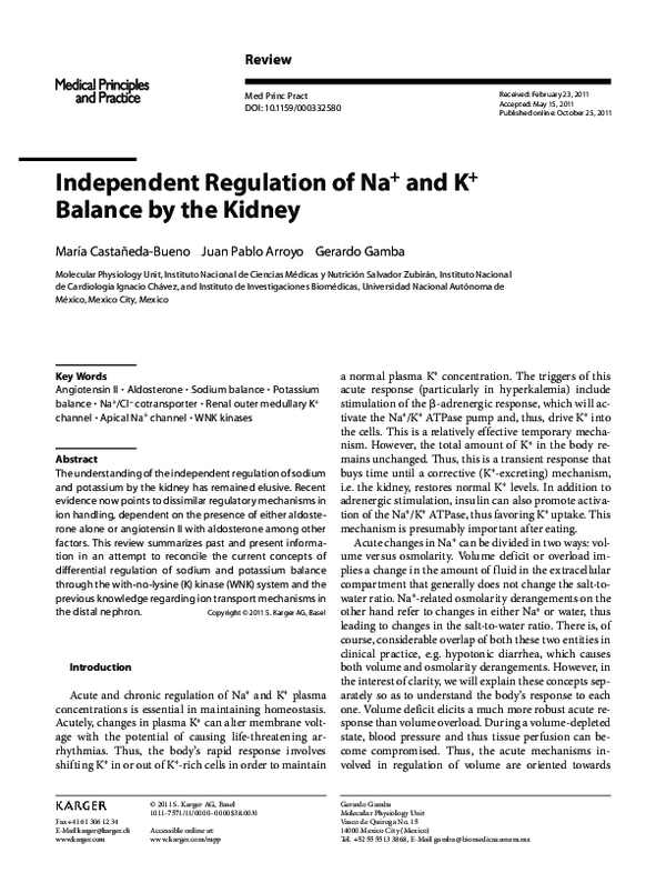 (PDF) Independent Regulation of Na and K+ Balance by the Kidney