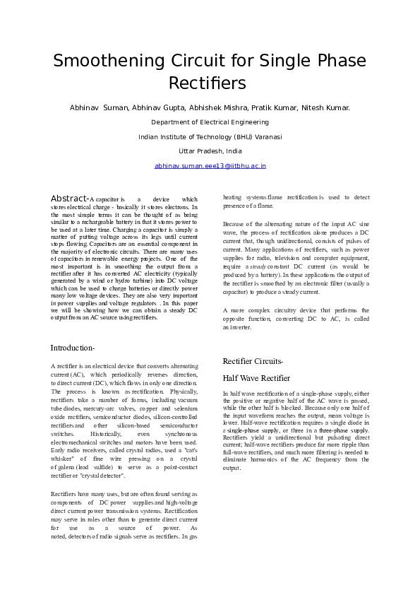 (DOC) Smoothening Circuit for Single Phase Rectifiers