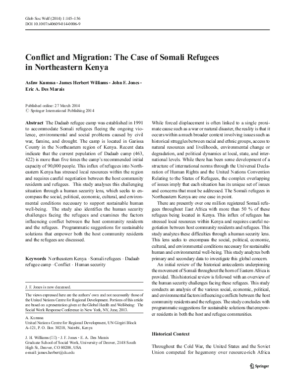 (PDF) Conflict and Migration: The Case of Somali Refugees in ...