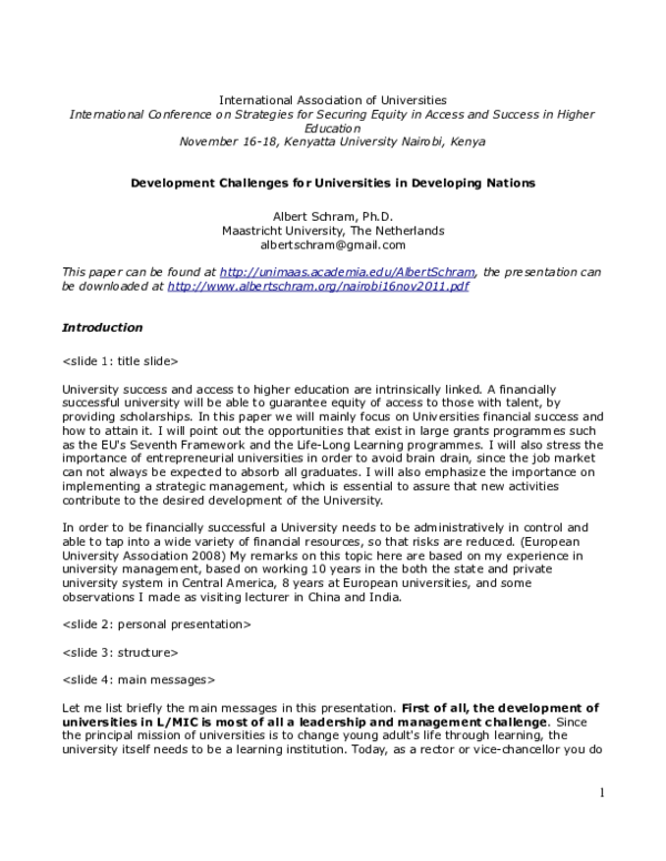 (DOC) Development Challenges for Universities in Developing Nations
