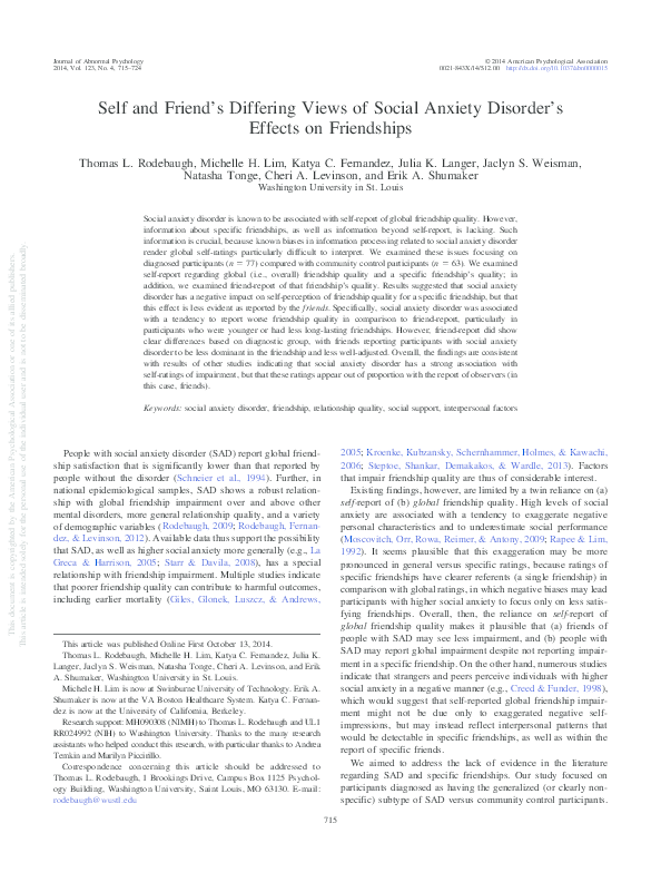 (PDF) Self and friend’s different views of social anxiety disorder’s ...