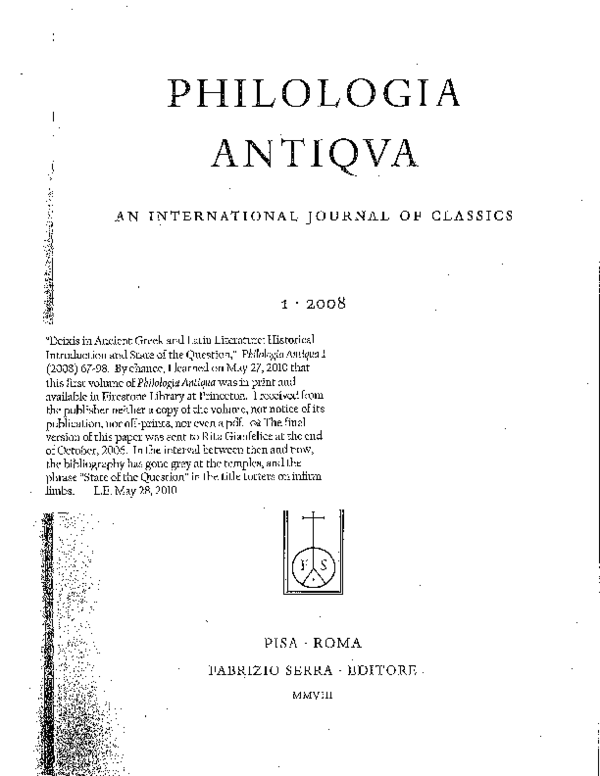 (PDF) Deixis in Ancient Greek and Latin Literature Historical