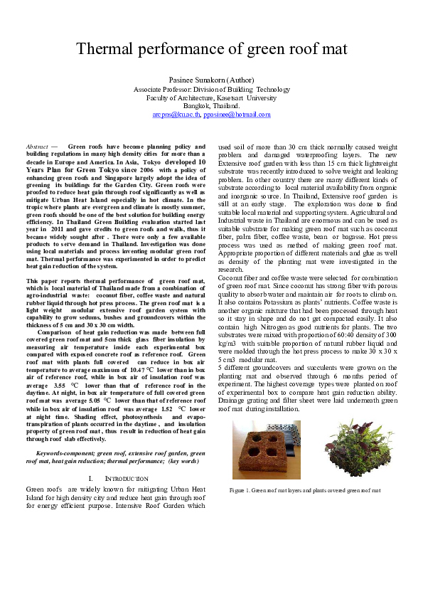 (PDF) Thermal performance of green roof mat