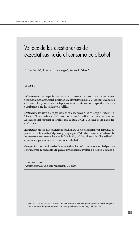 (PDF) Validity of alcohol expectancy questionnaires