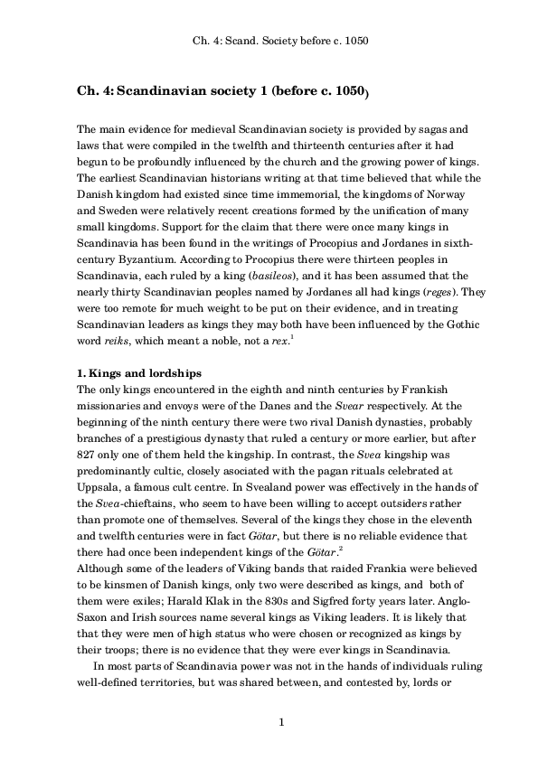 Viking-Age and Early Medieval Scandinavia, chapter 4: Society before 1050