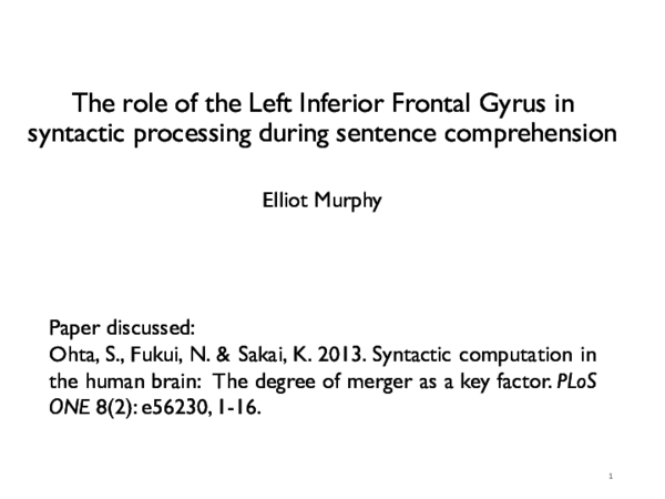 (PDF) The role of the Left Inferior Frontal Gyrus in syntactic ...
