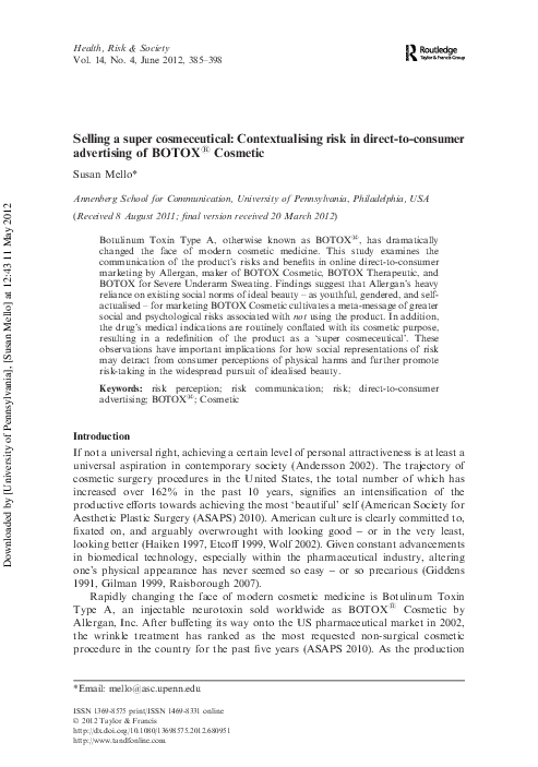 (PDF) Selling a super cosmeceutical: Contextualizing risk in direct-to ...