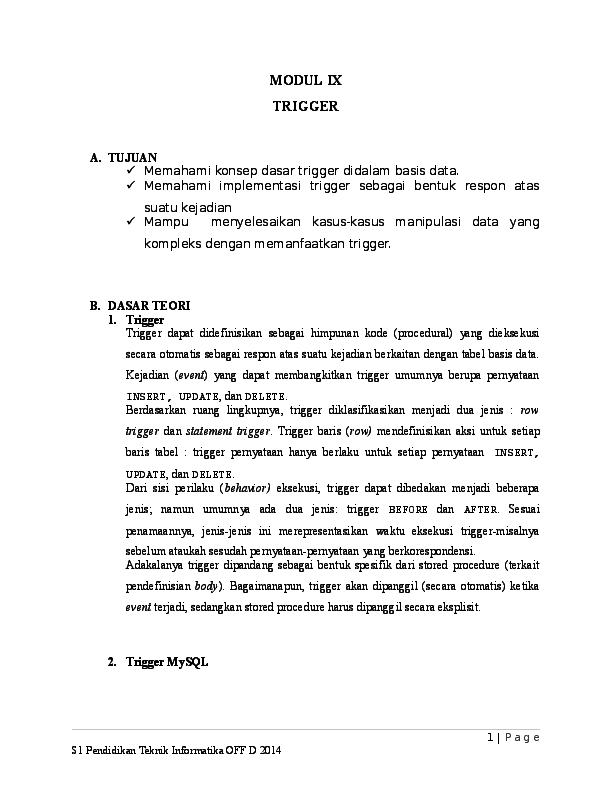 Laporan Trigger Basis Data