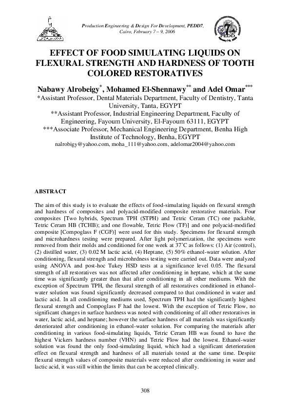 (PDF) EFFECT OF FOOD SIMULATING LIQUIDS ON FLEXURAL STRENGTH AND