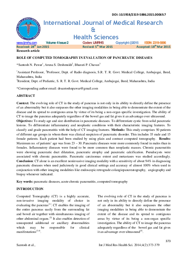 (PDF) ROLE OF COMPUTED TOMOGRAPHY IN EVALUATION OF PANCREATIC DISEASES