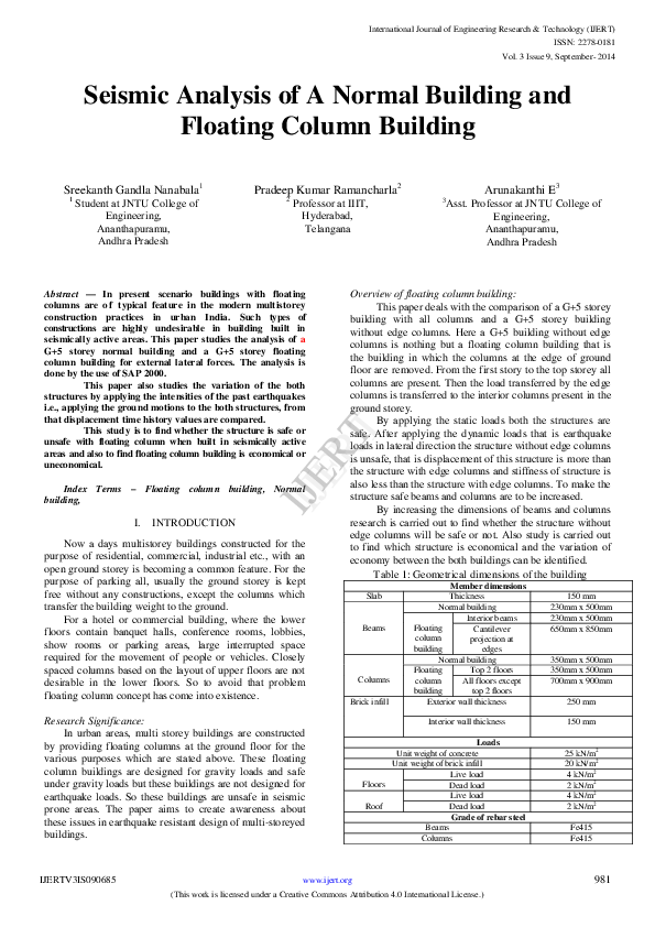 Pdf Seismic Analysis Of A Normal Building And Floating Column Building Pdf Seismic Analysis Of A Normal Building And Floating Column Building