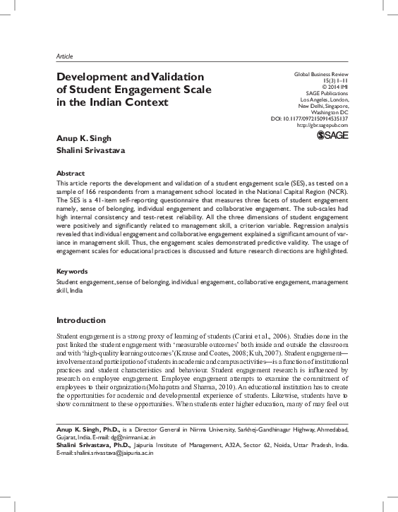 (PDF) Development and Validation of Student Engagement Scale in the ...