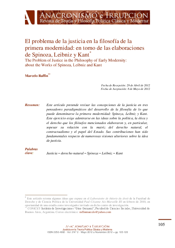 (PDF) El problema de la justicia en Spinoza, Leibniz y Kant
