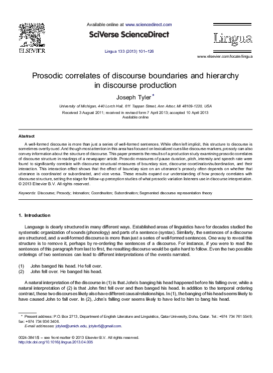 (PDF) Prosodic correlates of discourse boundaries and hierarchy in ...