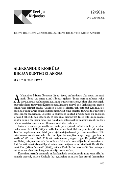 (PDF) Aleksander Kesküla kirjandustegelasena