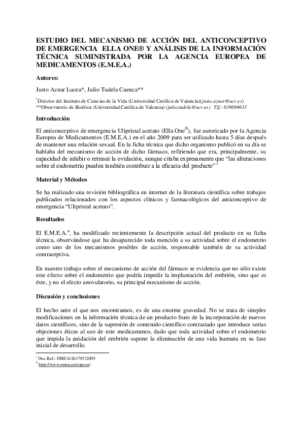(PDF) Estudio del mecanismo de acción del anticonceptivo de emergencia ...