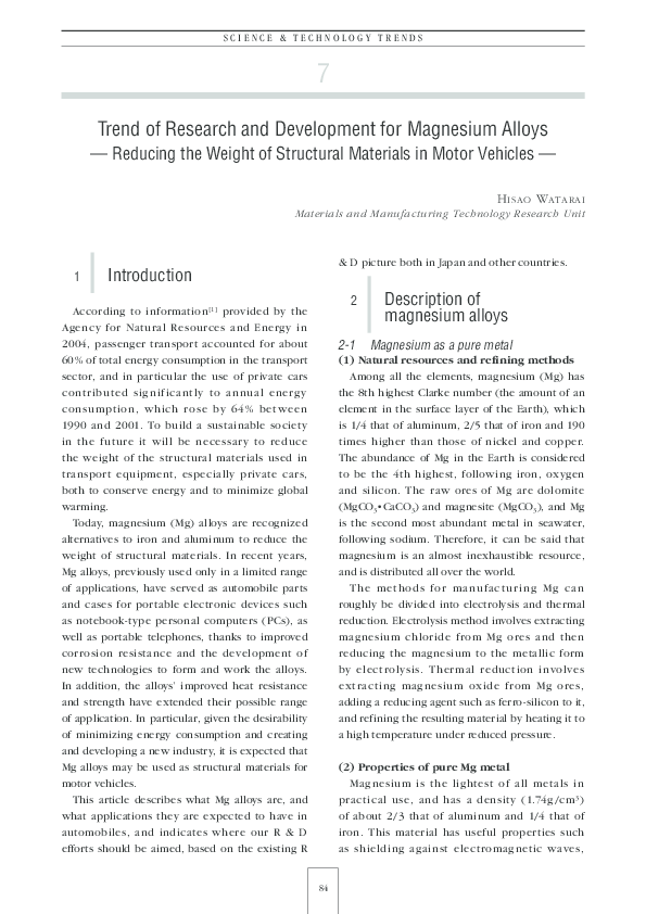 Pdf 7 Trend Of Research And Development For Magnesium Alloys