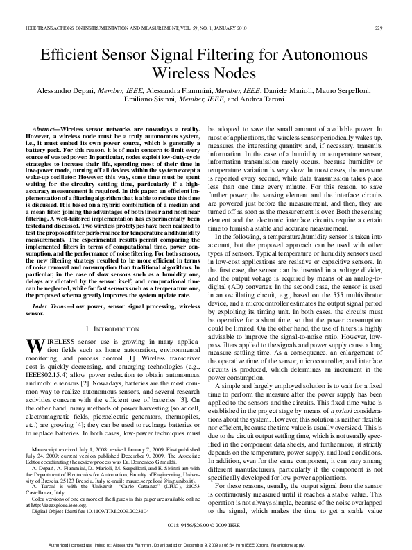 (PDF) Efficient sensor signal filtering for autonomous wireless nodes