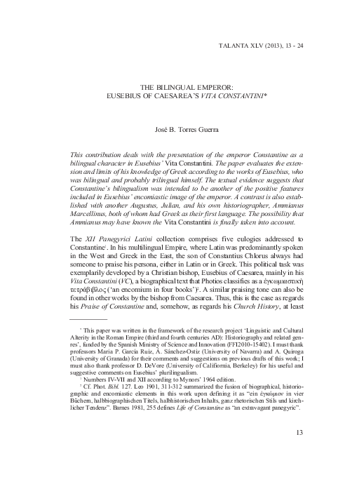 (PDF) The Bilingual Emperor: Eusebius of Caesarea, Life of Constantine