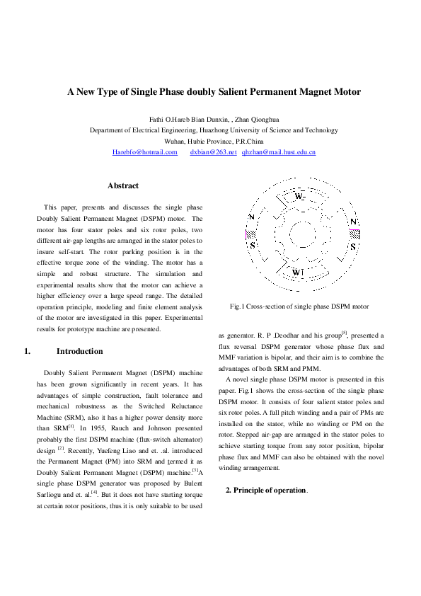 (PDF) A New Type of Single Phase doubly Salient Permanent Magnet Motor