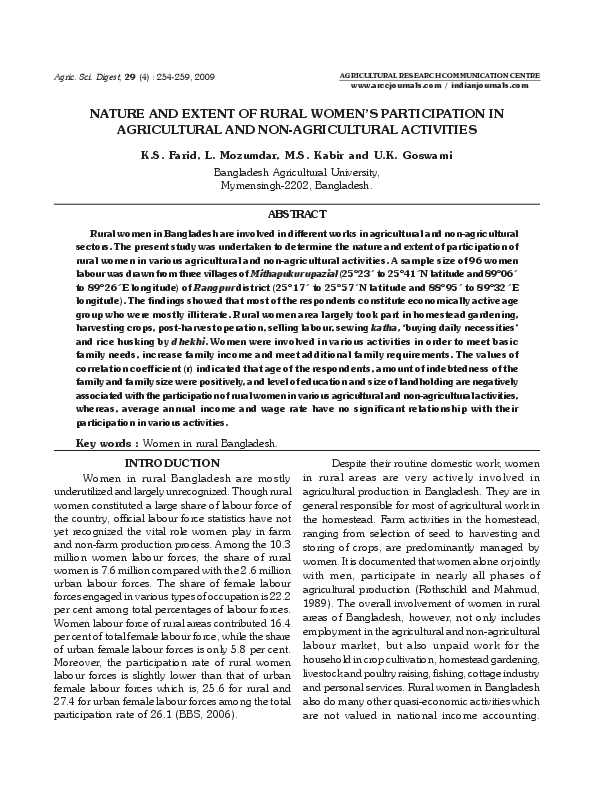 (PDF) Nature and extent of rural women's participation in agricultural ...