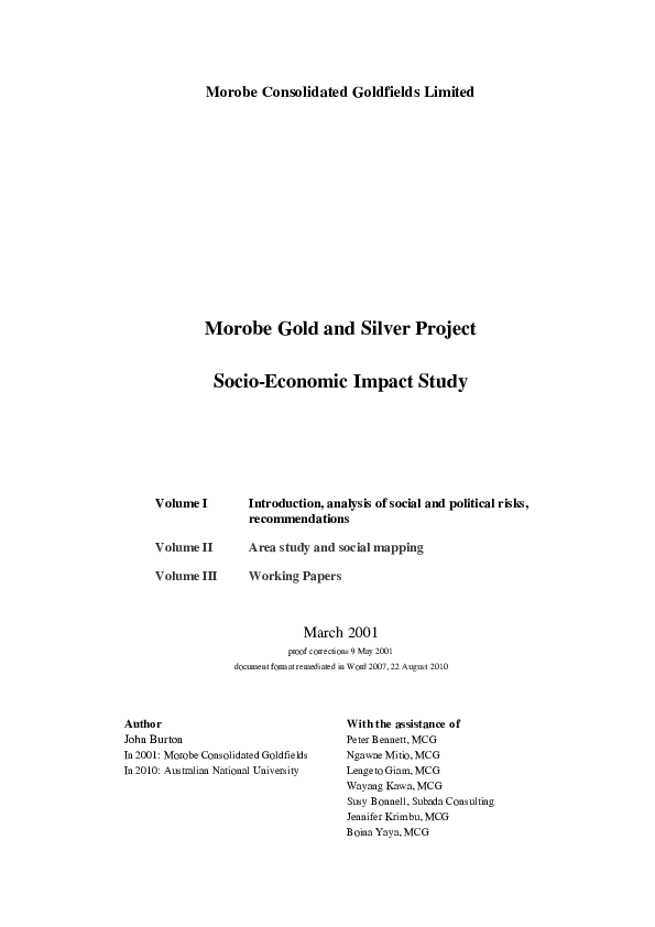 (PDF) Burton, John E. 2001. Morobe Gold and Silver Project. Socio ...