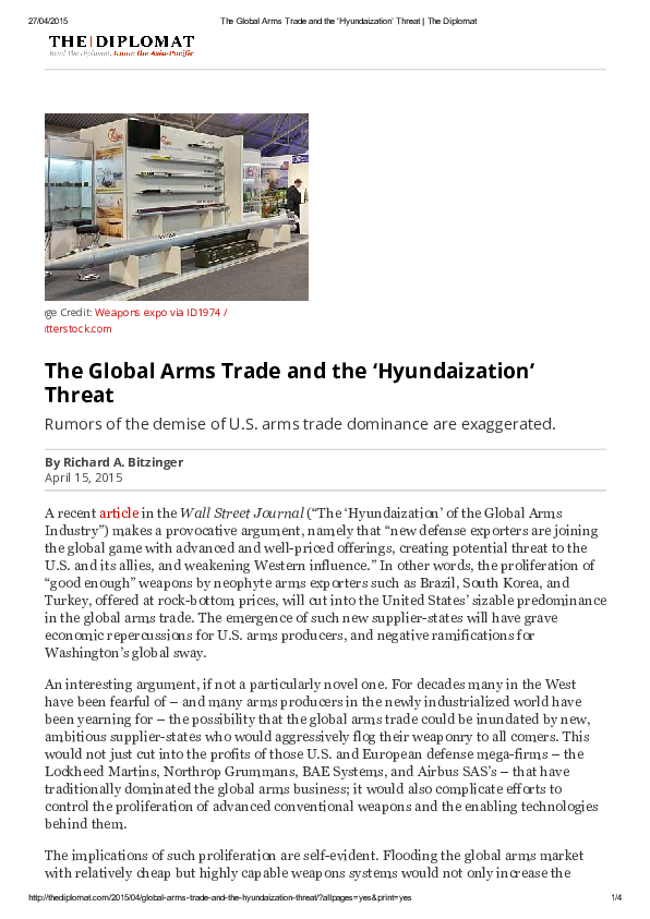 (PDF) The Global Arms Trade and the "Hyundaization" Threat