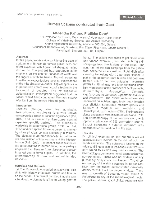 (PDF) Human scabies contracted from goat