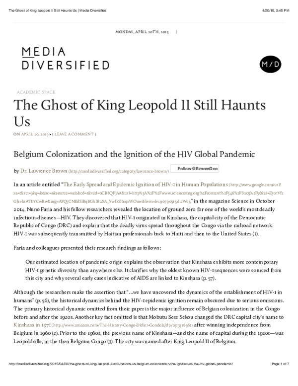 (PDF) The Ghost of King Leopold II Still Haunts Us: Belgium