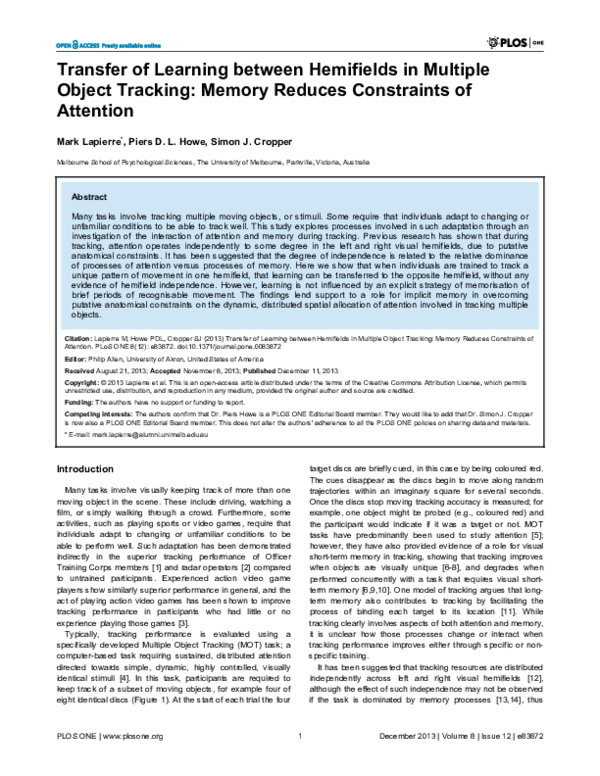 Transfer of Learning between Hemifields in Multiple Object Tracking ...