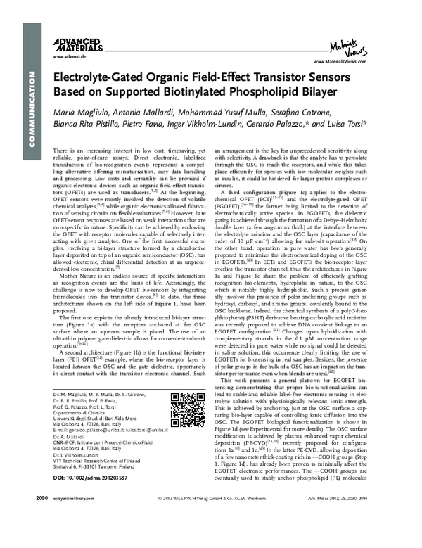 (PDF) Electrolyte-Gated Organic Field-Effect Transistor Sensors Based ...