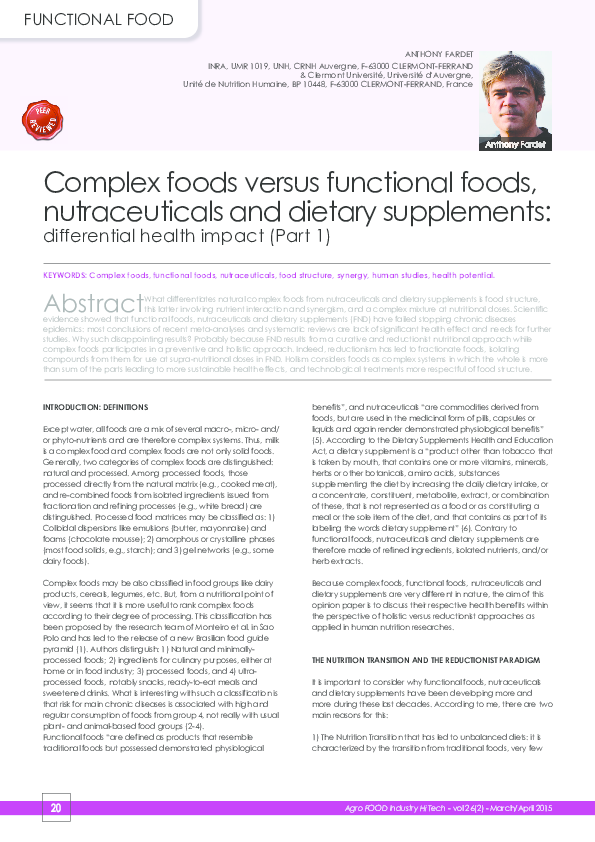 (PDF) Complex foods versus functional foods, nutraceuticals and dietary ...