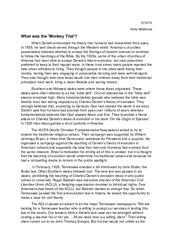 (DOC) The Monkey Trial Holly McManus Academia.edu