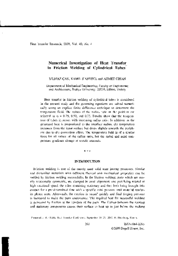 (PDF) Numerical Investigation of Heat Transfer in Friction Welding of ...