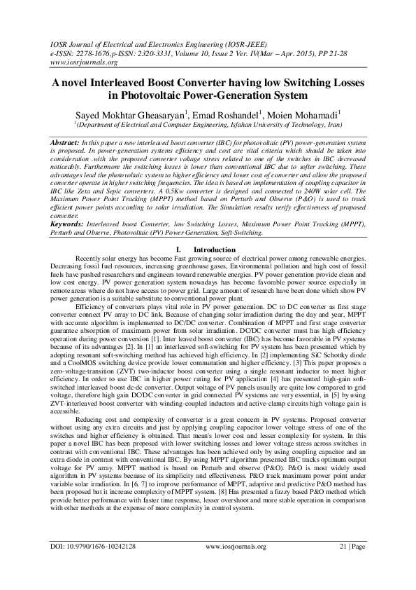 (PDF) A novel Interleaved Boost Converter having low Switching Losses ...