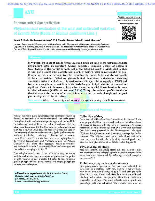 Phytochemical evaluation of the wild and cultivated varieties of Eranda ...