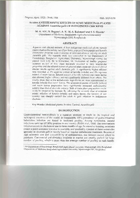 (PDF) IN vitro ANTHELMINTIC EFFECTS OF SOME MEDICINAL PLANTS AGAINST ...