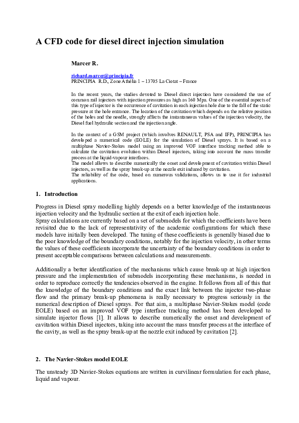 (PDF) A CFD code for diesel direct injection simulation