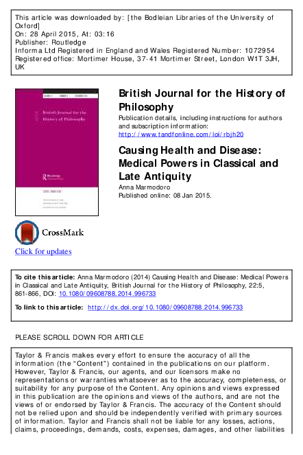 (PDF) Causing Health and Disease: Medical Powers in classical and late ...