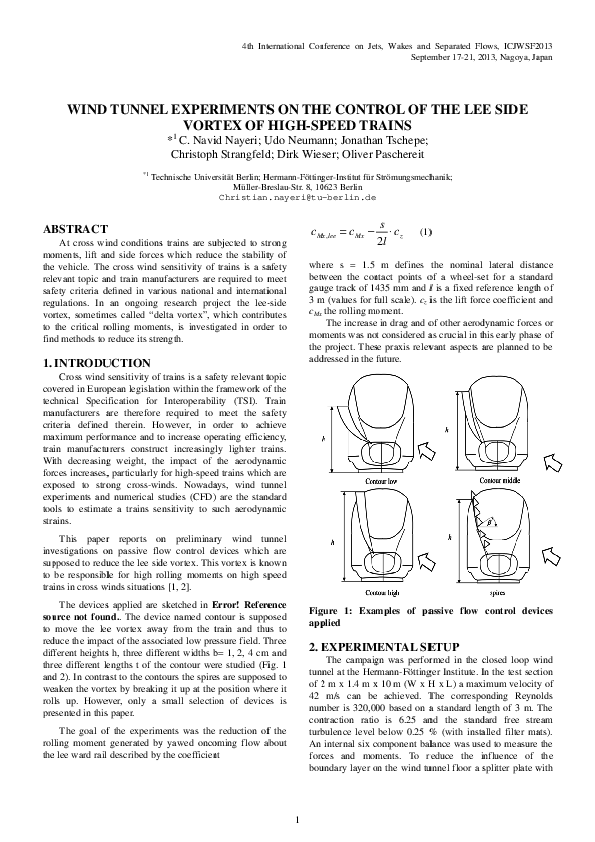 (PDF) Control of the Lee-Side Vortex of HIgh-Speed Trains