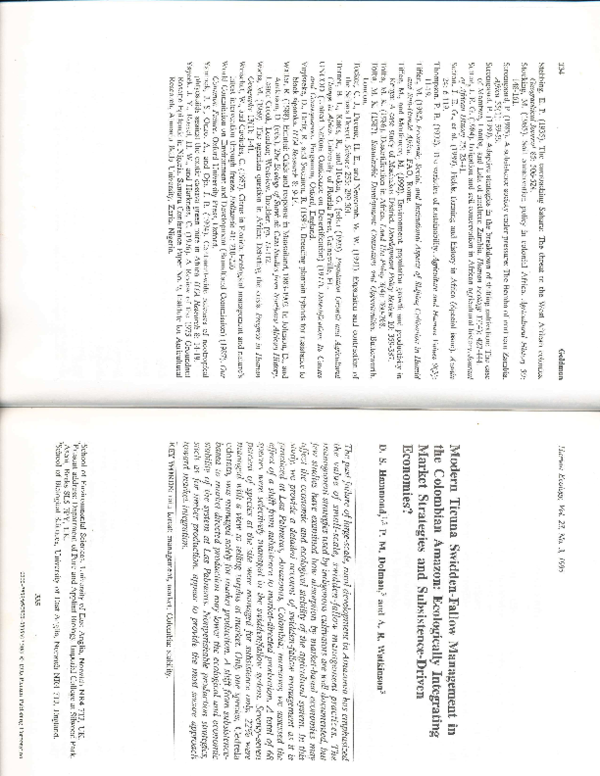 Modern Ticuna swidden-fallow management in the Colombian Amazon: Ecologically integrating market strategies and subsistence driven economies? 