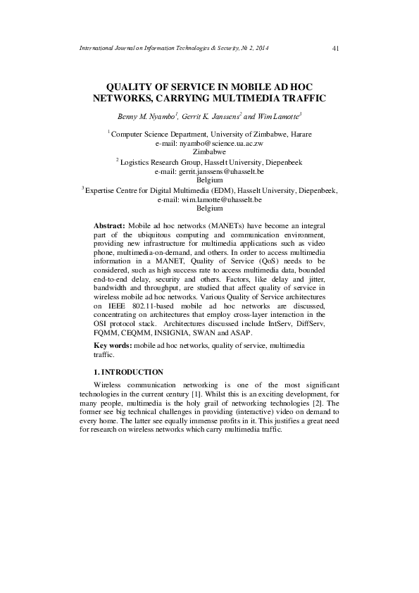 (PDF) QUALITY OF SERVICE IN MOBILE AD HOC NETWORKS, CARRYING MULTIMEDIA ...